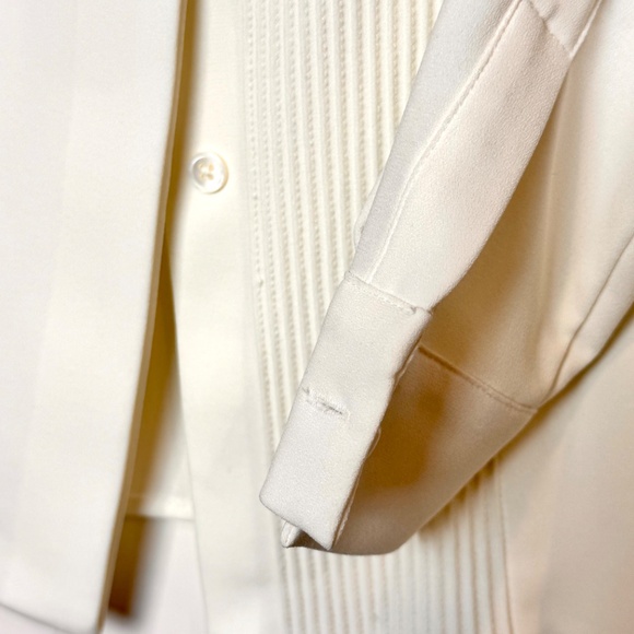 Pretty Pintuck Sheer Poly Blend Ladies Long Sleeve Cream Blouse, Size Small - Picture 5 of 7